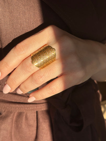 Adjustable Boho Lace Ring, 18K Gold Plated Stainless Steel
