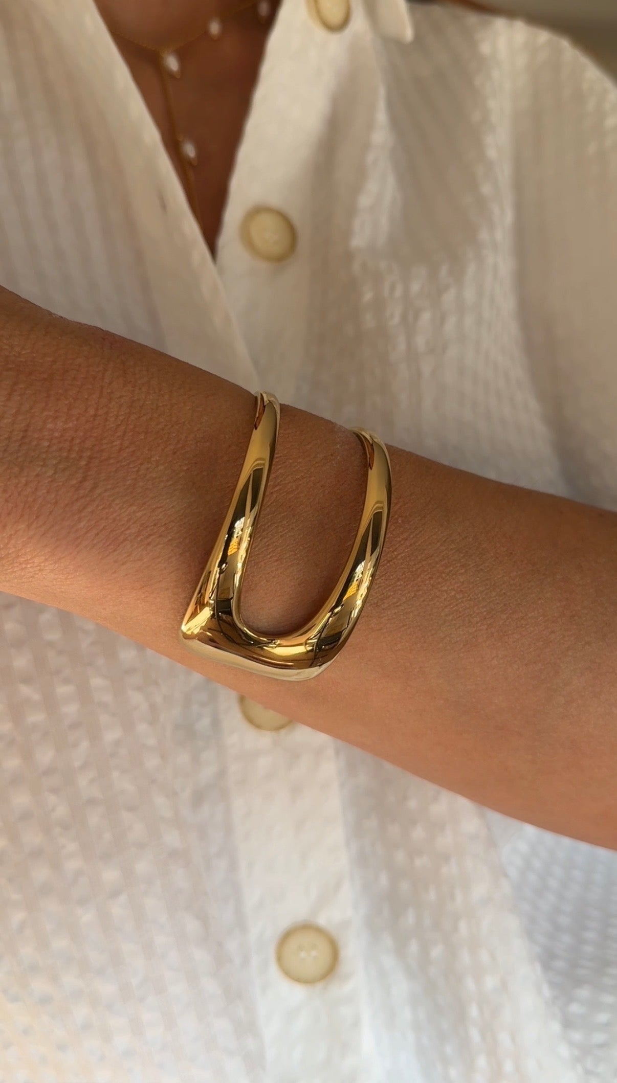 Adjustable Double Layer Cuff Bracelet, 18K Gold-Plated Stainless Steel