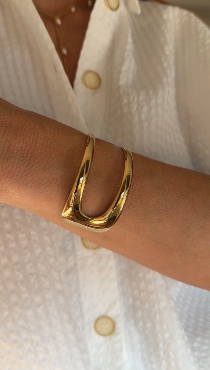 Adjustable Double Layer Cuff Bracelet, 18K Gold-Plated Stainless Steel