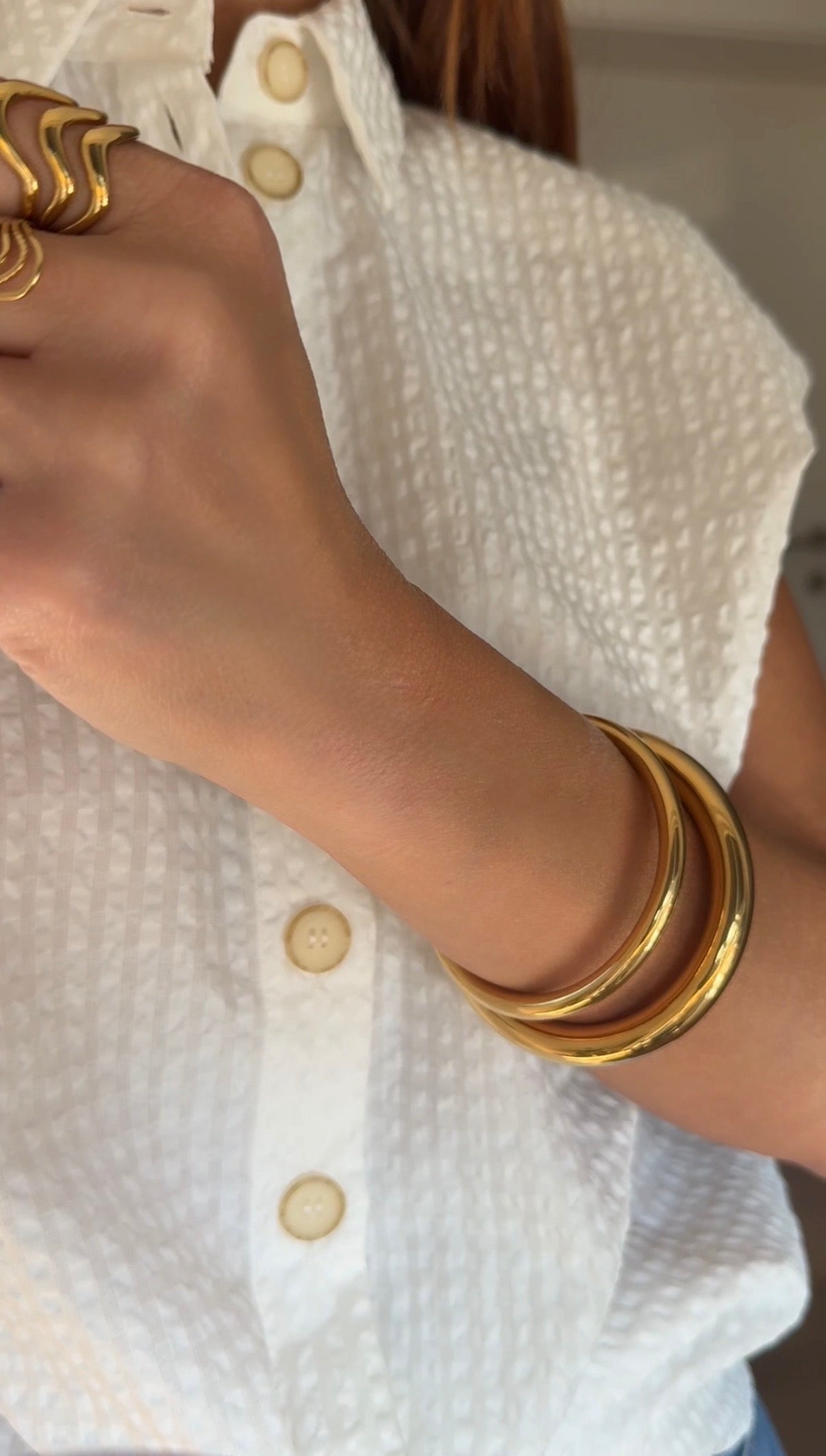 Rounded Bangle Bracelet, 18K Gold-Plated Stainless Steel