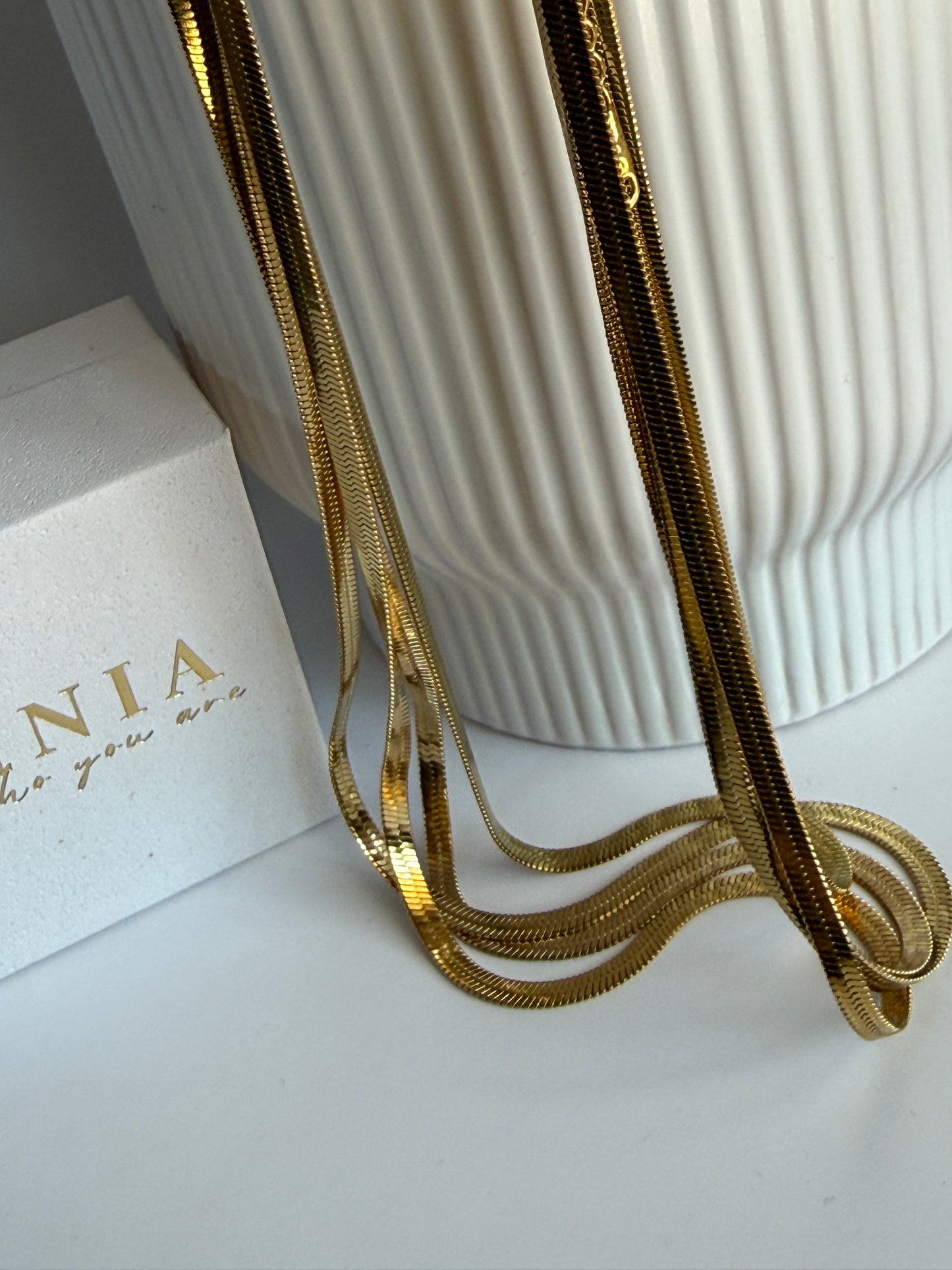 RIO – Flat Snake Chain Necklace, Gold Plated