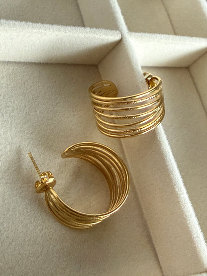 Textured Statement Stud Earrings, 18K Gold Plated Stainless Steel
