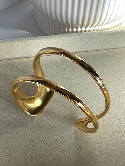 Adjustable Double Layer Cuff Bracelet, 18K Gold-Plated Stainless Steel