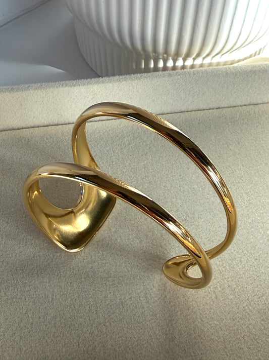 Adjustable Double Layer Cuff Bracelet, 18K Gold-Plated Stainless Steel