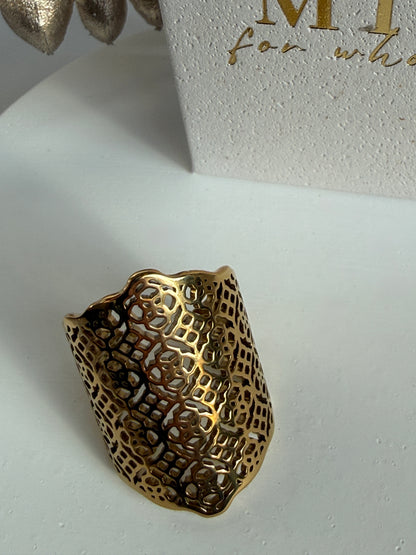 Adjustable Boho Lace Ring, 18K Gold Plated Stainless Steel