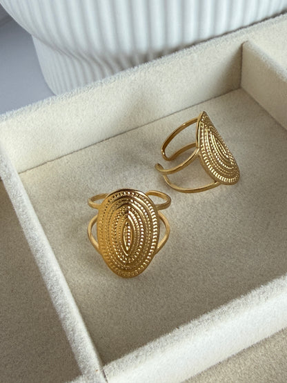 Adjustable Textured Statement Ring, 18K Gold-Plated Stainless Steel