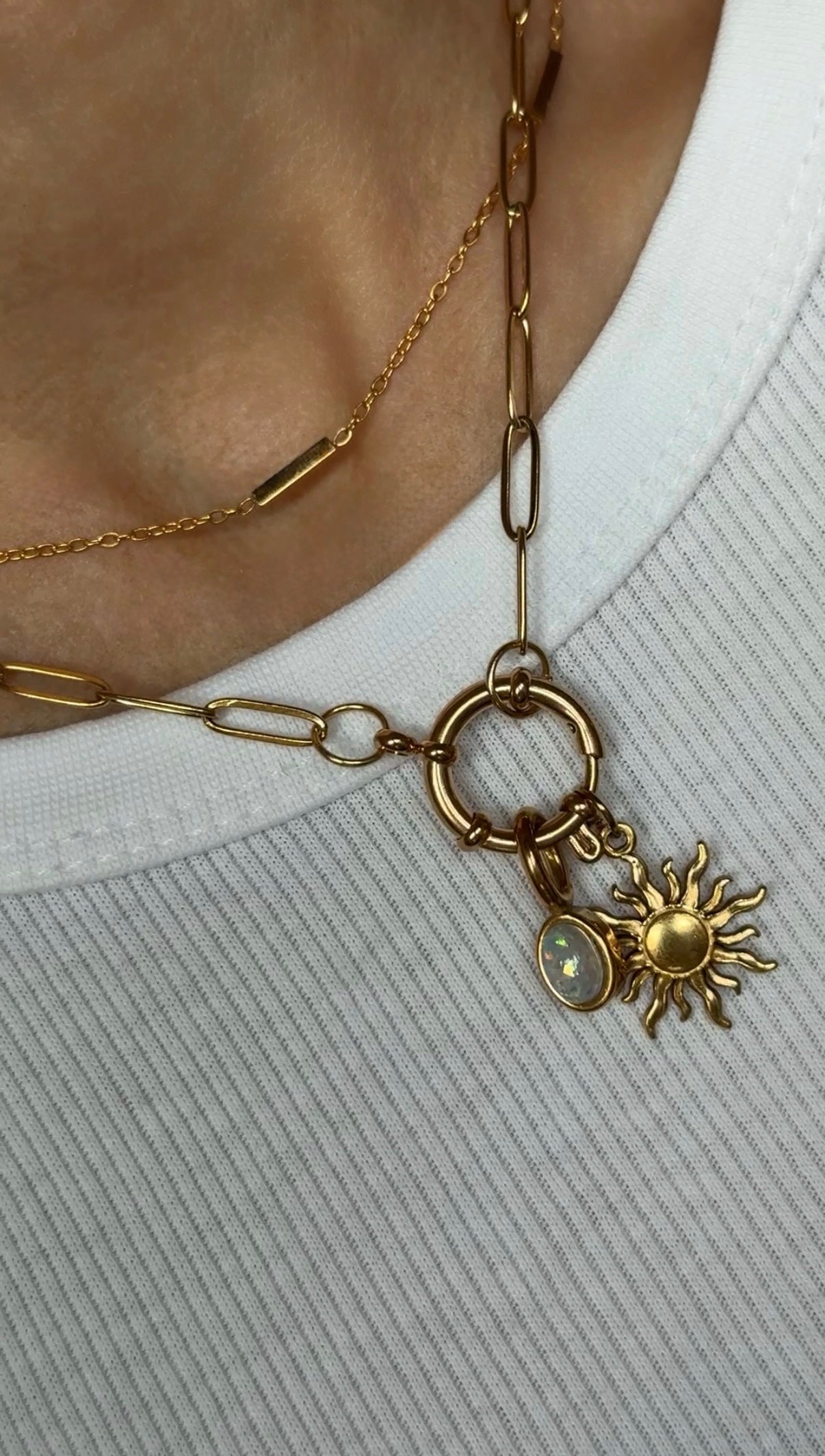 Open Ring Paperclip Charm Halskette Gold