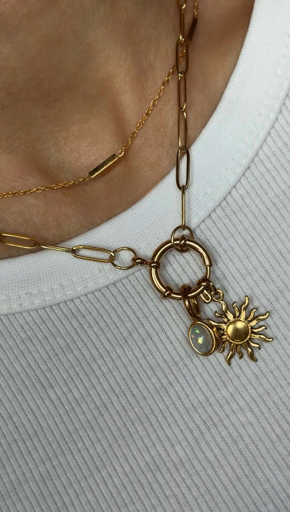 Open Ring Paperclip Charm Halskette Gold