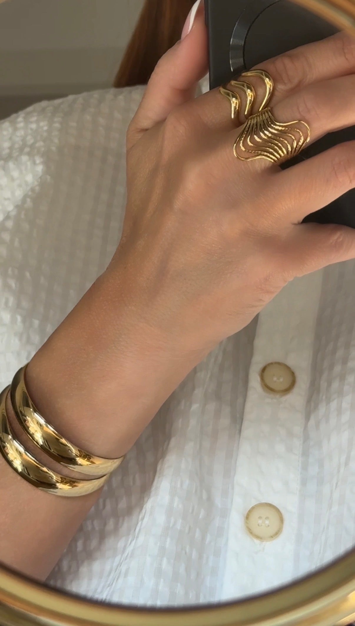 Double Layer Cuff Bracelet, 18K Gold-Plated Stainless Steel