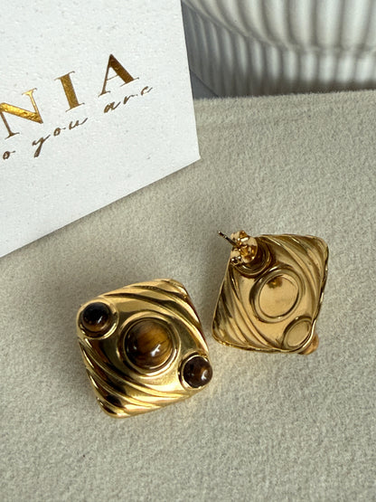 Pearl Statement Stud Earrings , 18K Gold Plated Stainless Steel