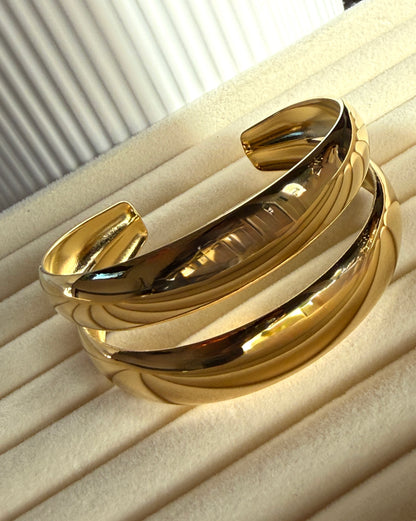Double Layer Cuff Bracelet, 18K Gold-Plated Stainless Steel