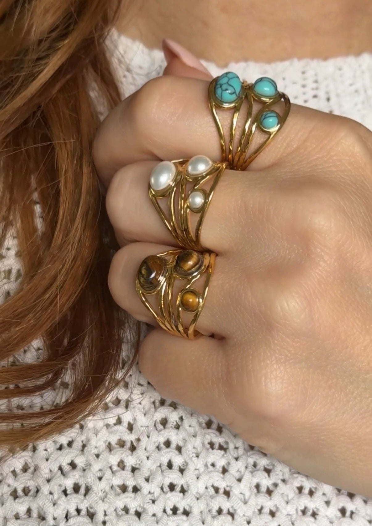 Adjustable Natural Stone Ring · 18K Gold-Plated Stainless Steel