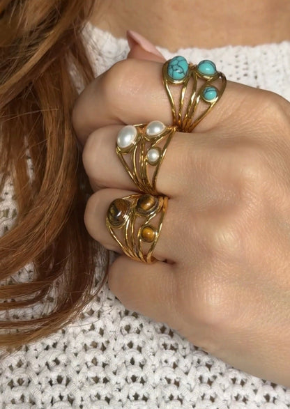 Adjustable Natural Stone Ring · 18K Gold-Plated Stainless Steel