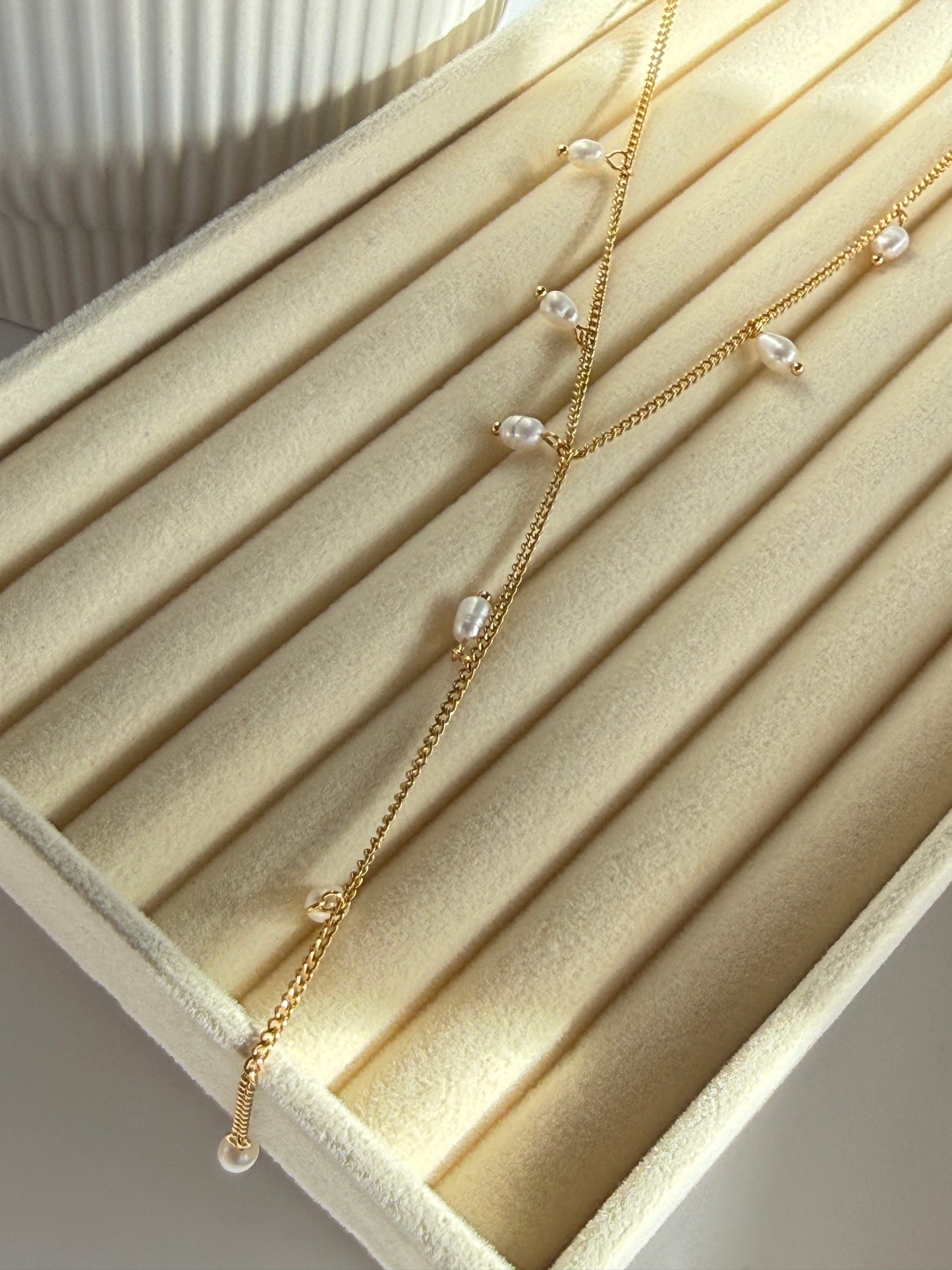 Pearl Drop Y Necklace, 18K Gold-Plated Stainless Steel