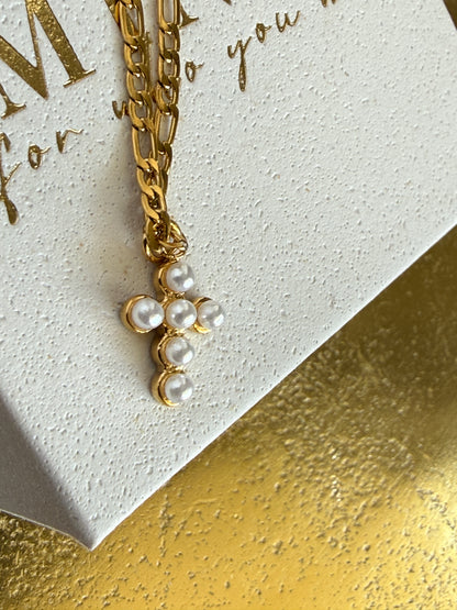 FRANZI – Pearl Cross Necklace, Gold Plated