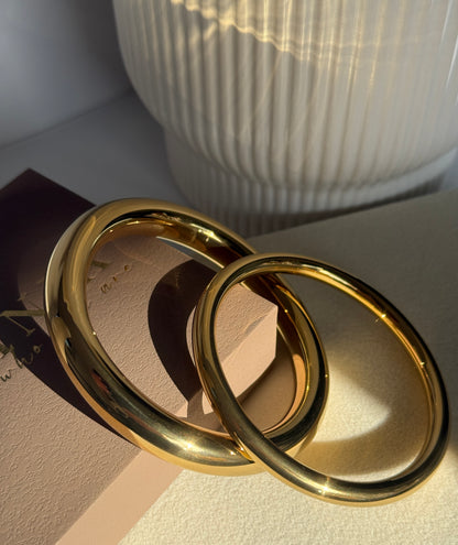 Rounded Bangle Bracelet, 18K Gold-Plated Stainless Steel