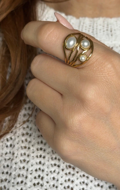 Adjustable Natural Stone Ring · 18K Gold-Plated Stainless Steel