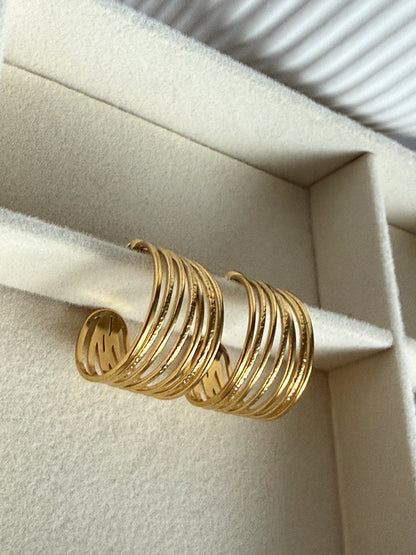 Textured Statement Stud Earrings, 18K Gold Plated Stainless Steel