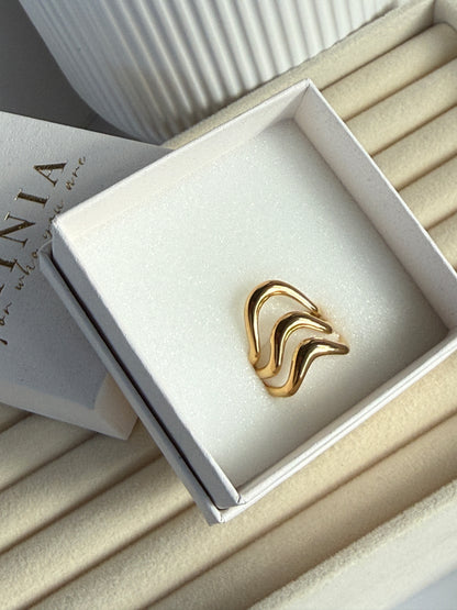 Adjustable Wave Statement Ring, 18K Gold-Plated Stainless Steel