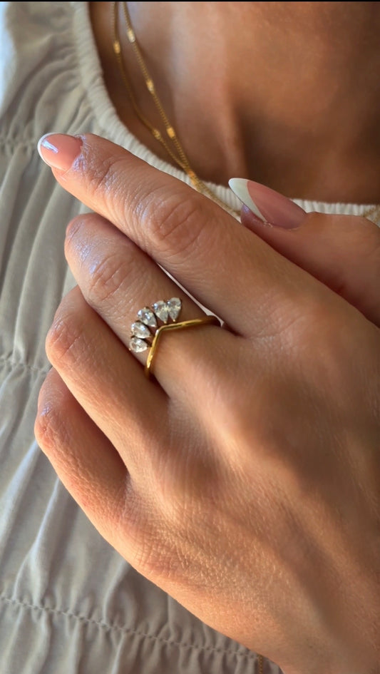 DIANA - Gold Plated Ring with Teardrop Zirconia