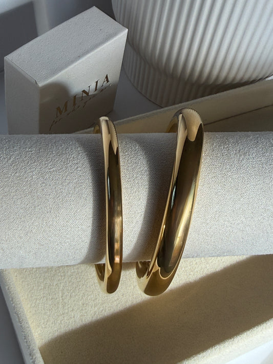 Rounded Bangle Bracelet, 18K Gold-Plated Stainless Steel
