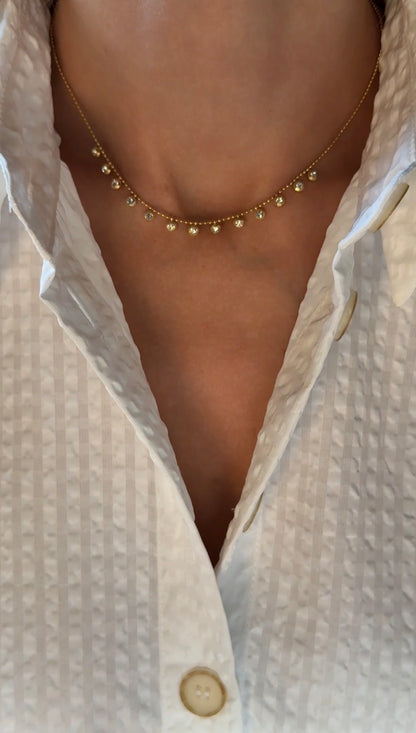 Zircon Charm Necklace & Bracelet Set, 18K Gold-Plated Stainless Steel