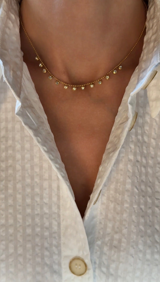 Zircon Charm Necklace & Bracelet Set, 18K Gold-Plated Stainless Steel