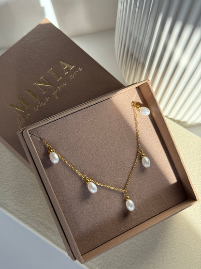 Pearl Drop Necklace , 14K Gold Plated Stainless Steel