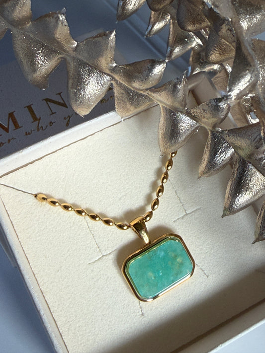 NORI – Green Stone Necklace, Gold Plated