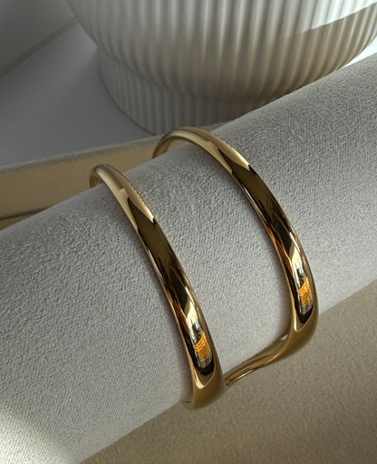 Adjustable Double Layer Cuff Bracelet, 18K Gold-Plated Stainless Steel