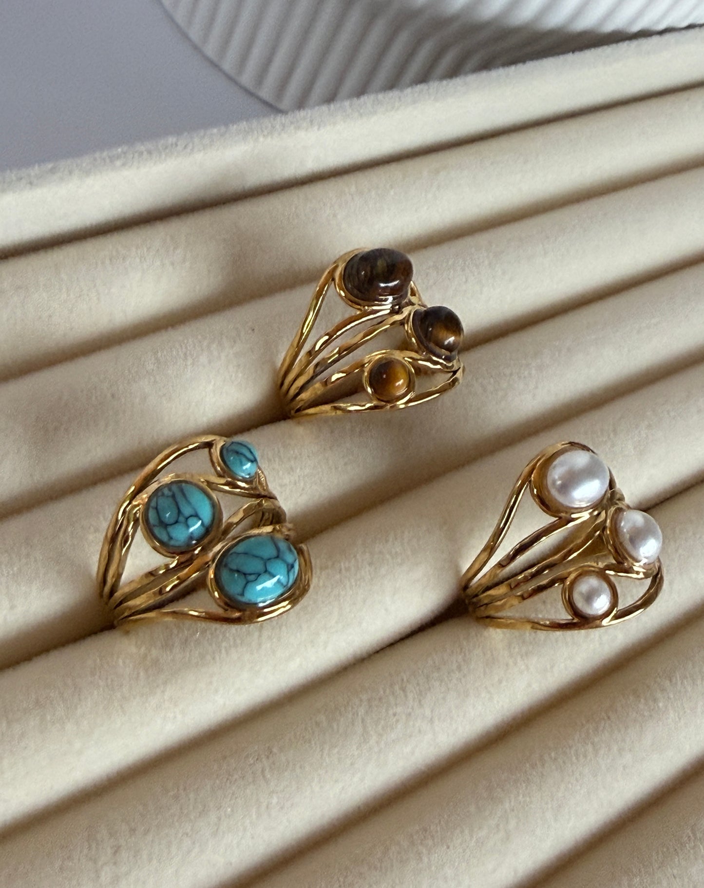 Adjustable Natural Stone Ring · 18K Gold-Plated Stainless Steel