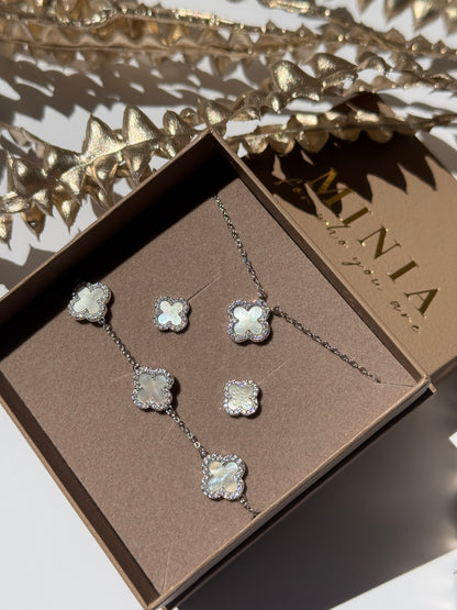 925 Sterling Silver Jewelry Set with Clover Design