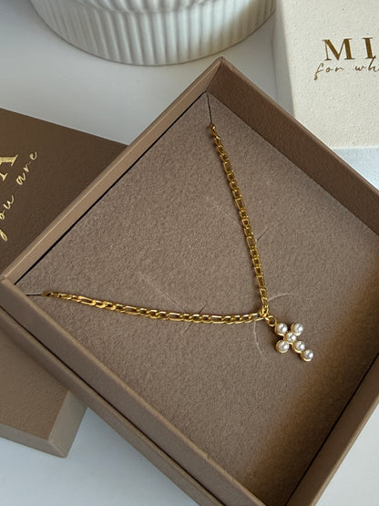 FRANZI – Pearl Cross Necklace, Gold Plated