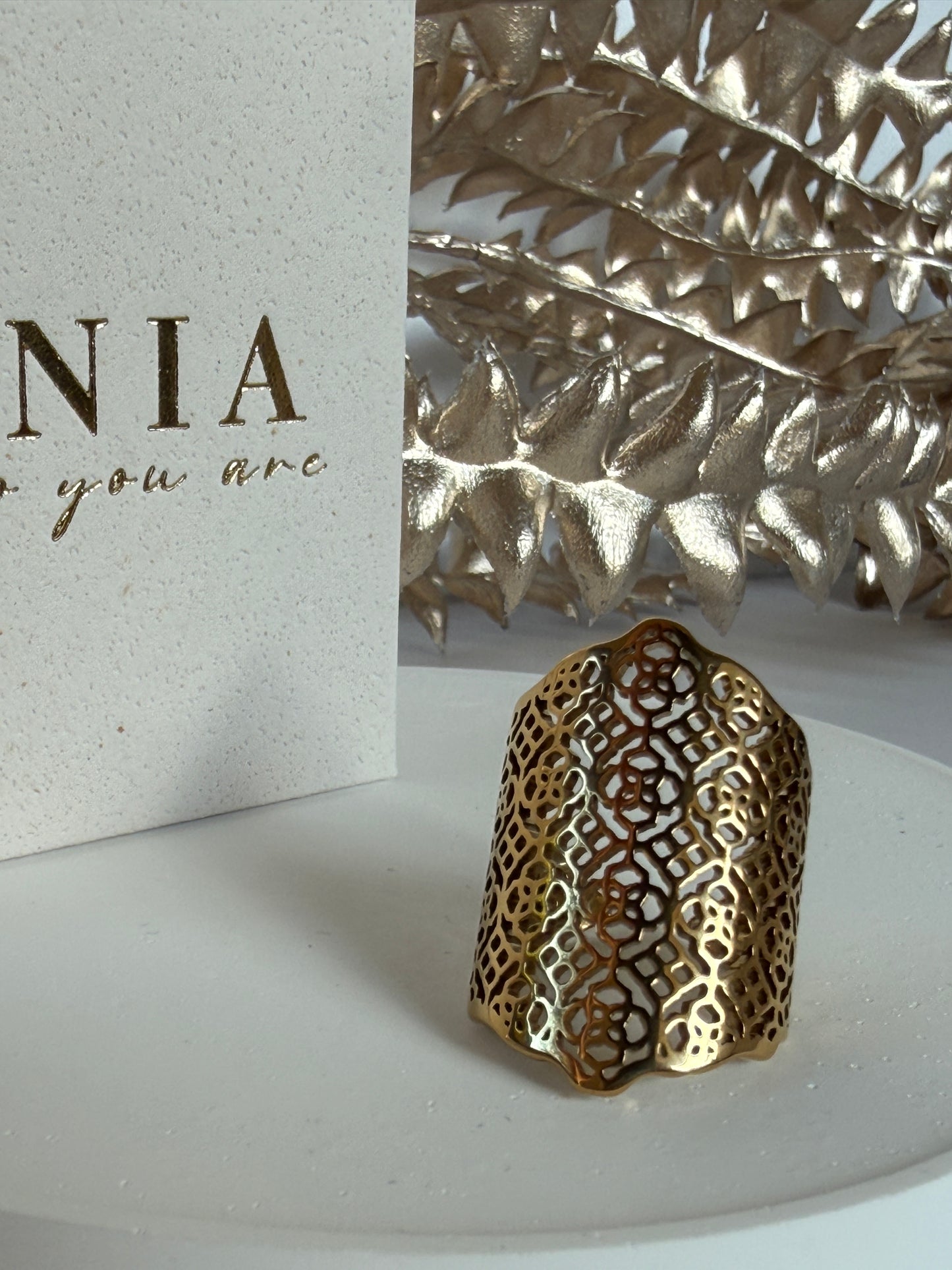 Adjustable Boho Lace Ring, 18K Gold Plated Stainless Steel