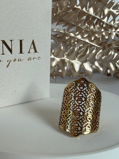 Adjustable Boho Lace Ring, 18K Gold Plated Stainless Steel