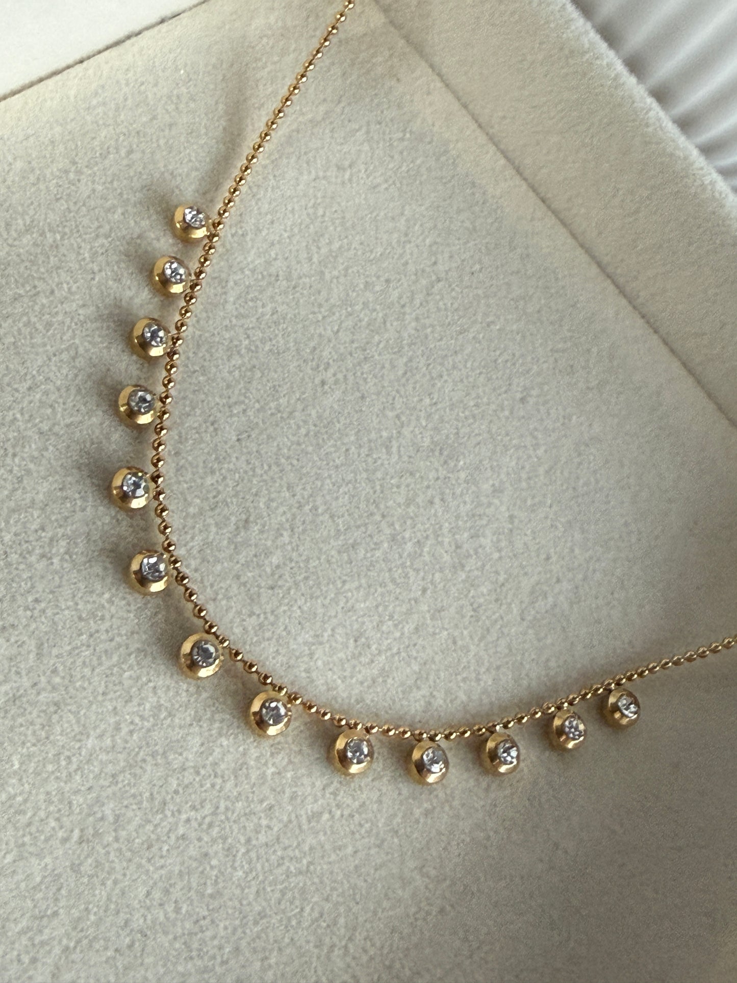Zircon Charm Necklace & Bracelet Set, 18K Gold-Plated Stainless Steel