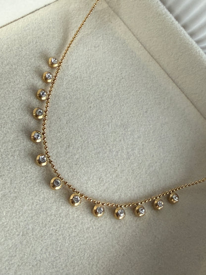 Zircon Charm Necklace & Bracelet Set, 18K Gold-Plated Stainless Steel