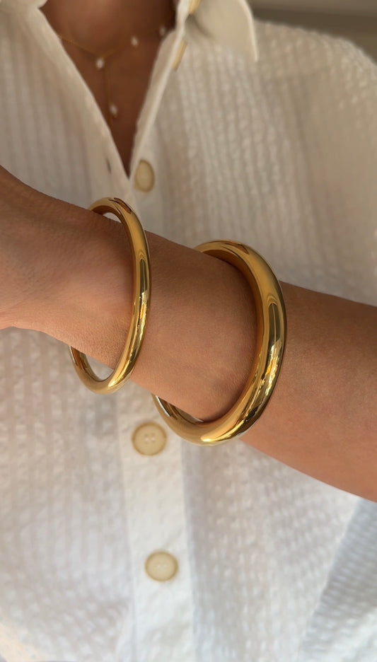 Rounded Bangle Bracelet, 18K Gold-Plated Stainless Steel