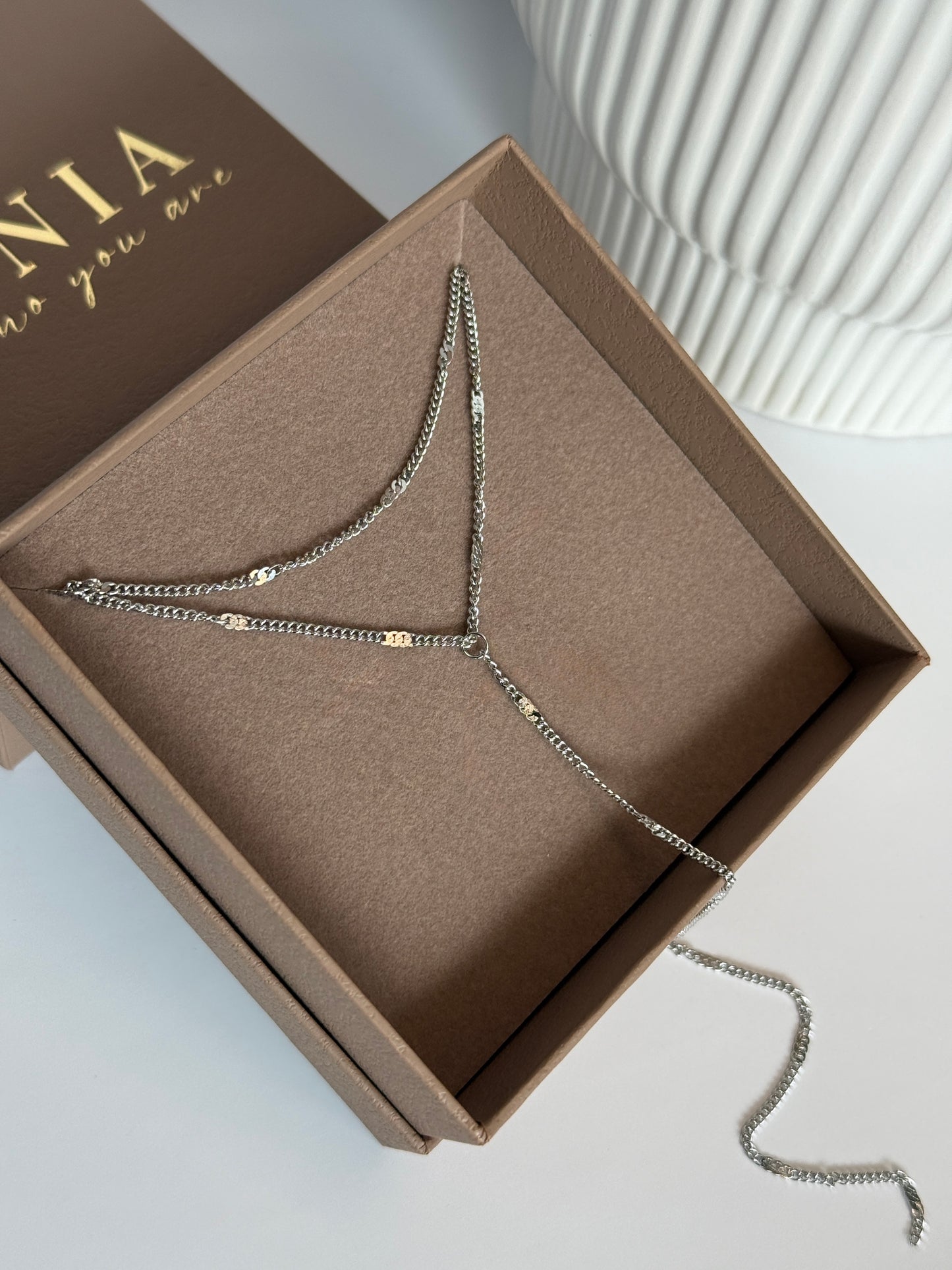 Double Layer Y Necklace , 18K Gold-Plated Stainless Steel