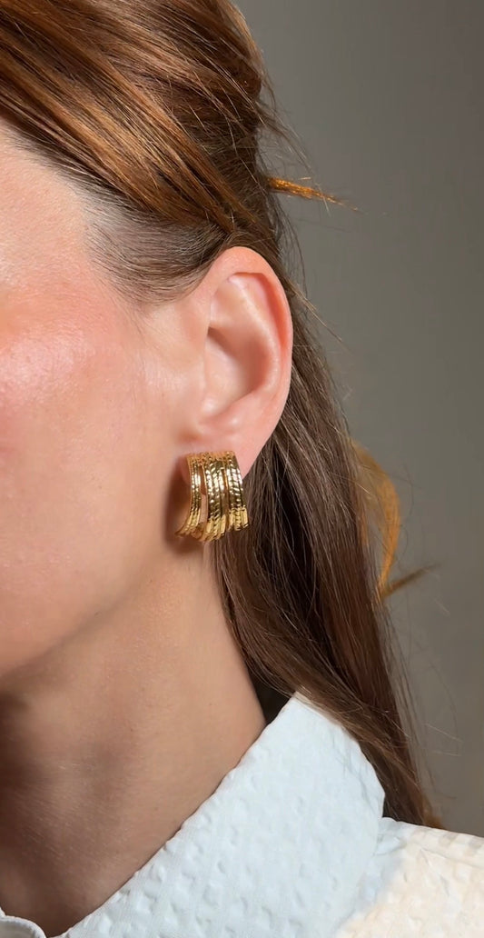 Textured Layered Statement Earrings, 18K Gold Plated Stainless Steel
