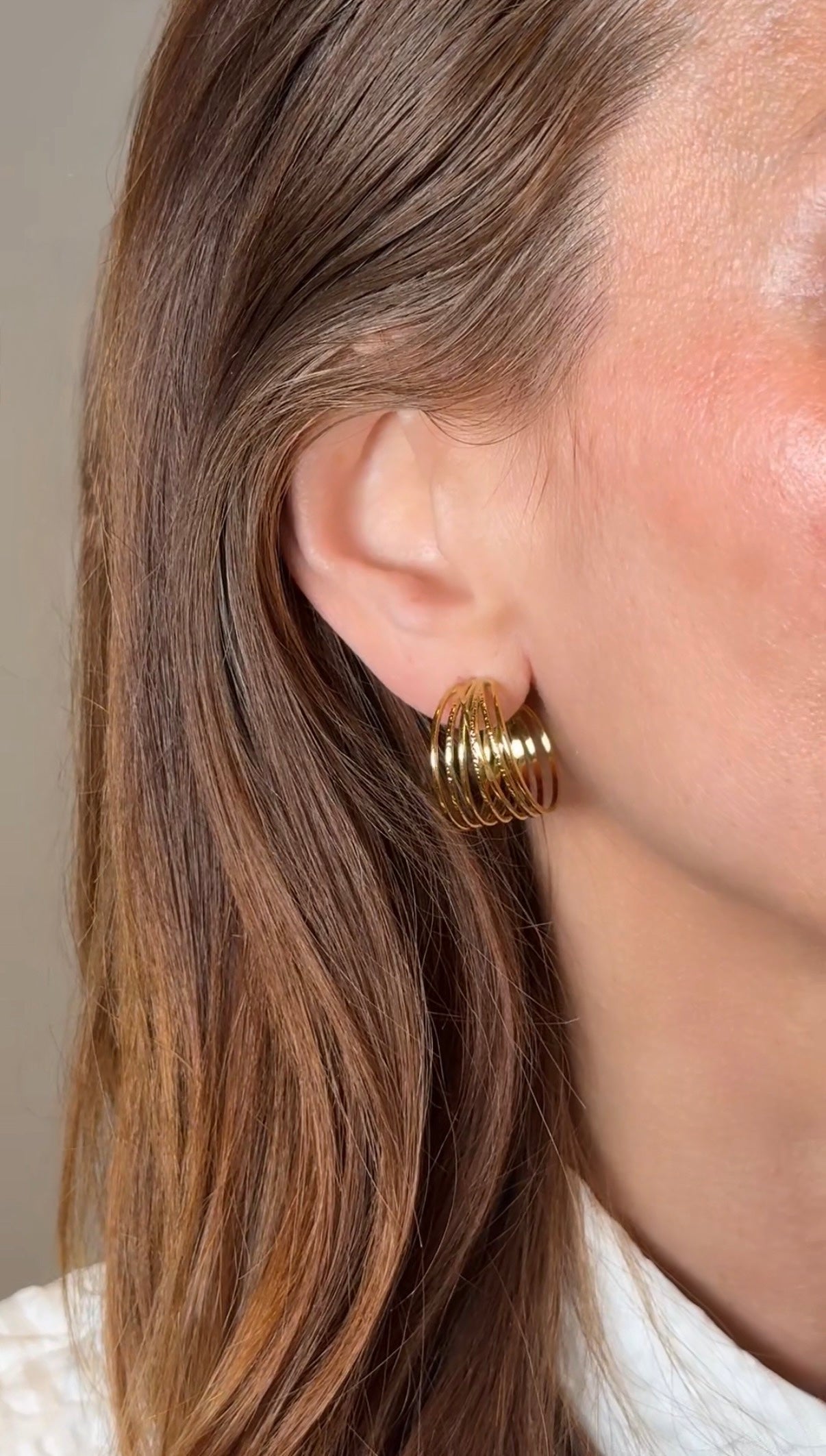 Textured Statement Stud Earrings, 18K Gold Plated Stainless Steel