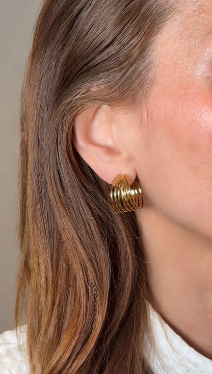 Textured Statement Stud Earrings, 18K Gold Plated Stainless Steel