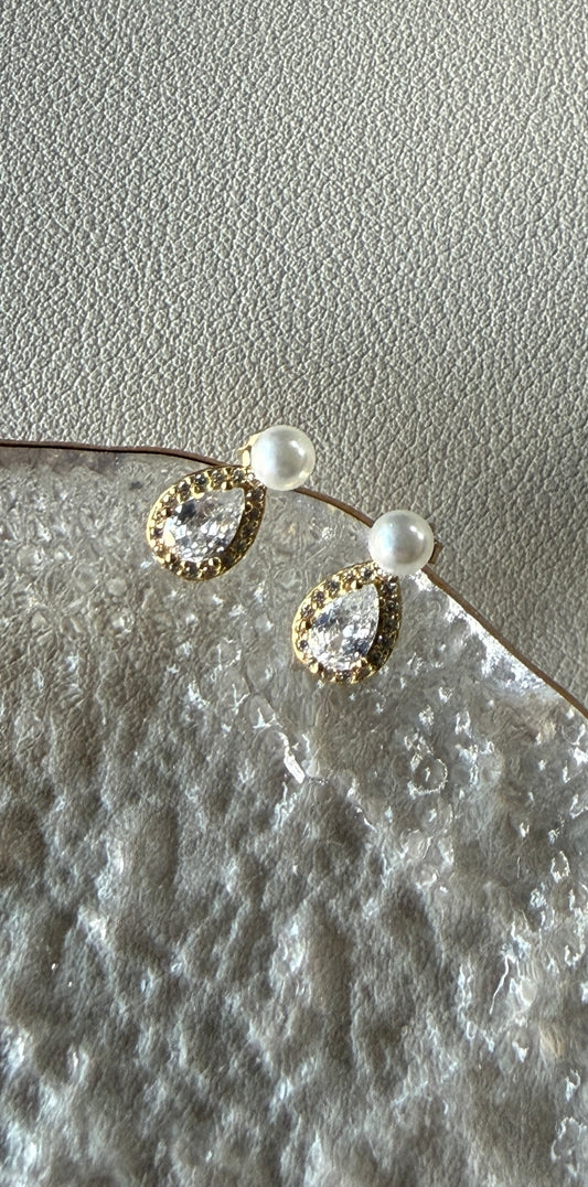 Pearl Drop Stud Earrings, Sterling Silver & Gold Plated