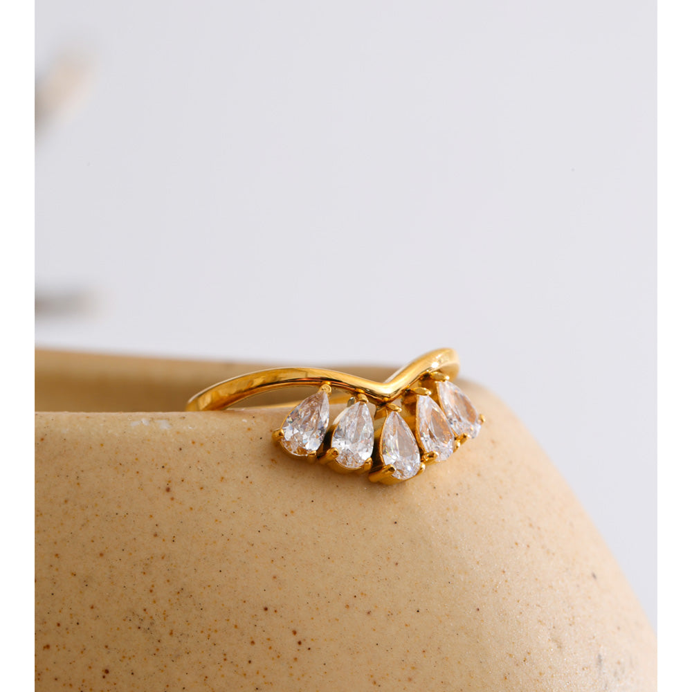 DIANA - Gold Plated Ring with Teardrop Zirconia