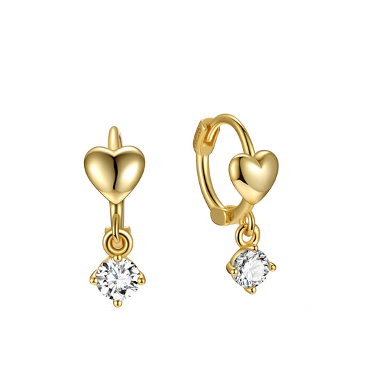 Heart Huggie Earrings, Sterling Silver & 18K Gold Plated