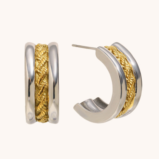 NORA – Two-Tone Half Hoop Earrings, Silver & Gold Plated