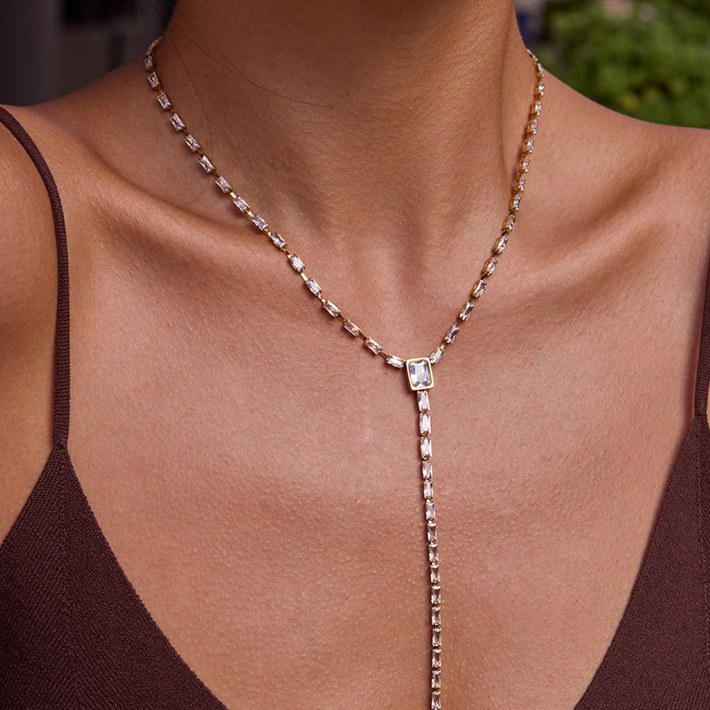 Y-Drop Necklace, Stainless Steel & 18K Gold Plated