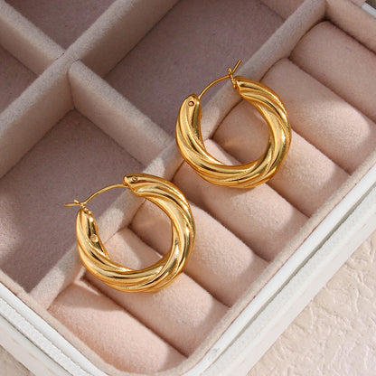 GRACIE – Twisted Hoop Earrings, Gold Plated
