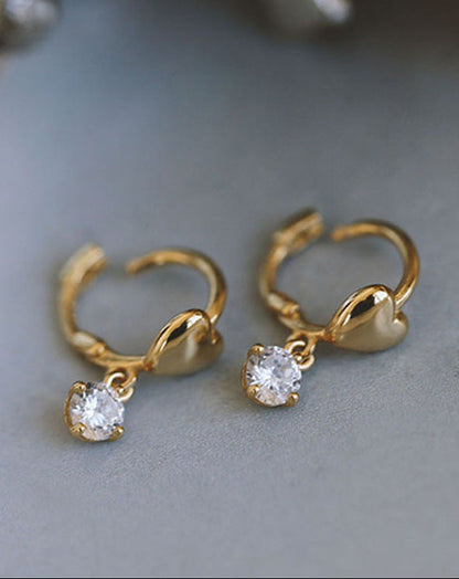 Heart Huggie Earrings, Sterling Silver & 18K Gold Plated