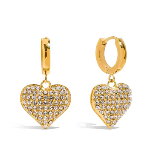 NELE – Zirkonia Heart Hoop Earrings, Gold Plated